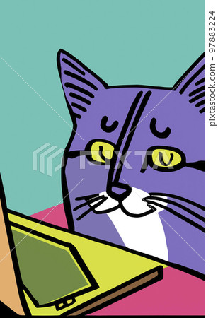 Illustration of cat with loptop Illustration of cat with loptop 97883224