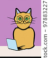 Illustration of cat with loptop 97883227