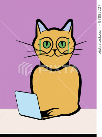 Illustration of cat with loptop 97883227