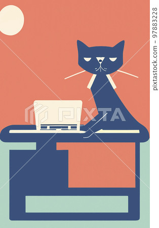 Illustration of cat with loptop 97883228