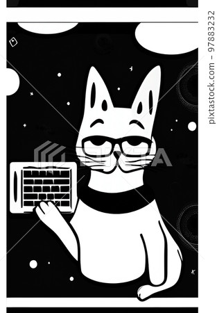 Illustration of cat with loptop Illustration of cat with loptop 97883232