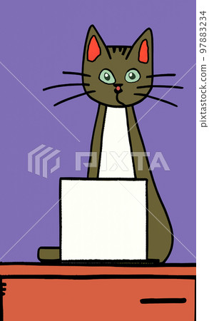 Illustration of cat with loptop Illustration of cat with loptop 97883234