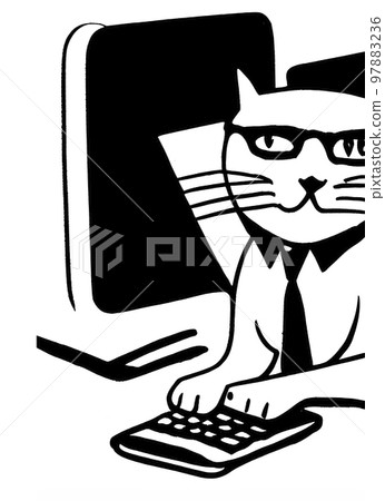 Illustration of cat with loptop 97883236