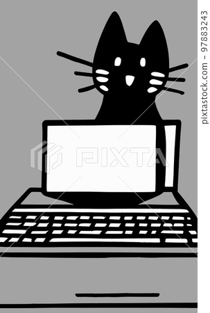 Illustration of cat with loptop Illustration of cat with loptop 97883243
