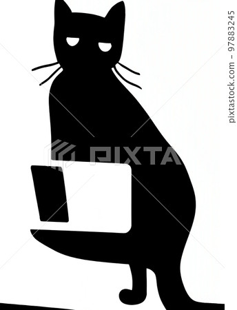 Illustration of cat with loptop Illustration of cat with loptop 97883245