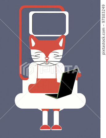Illustration of cat with loptop 97883249