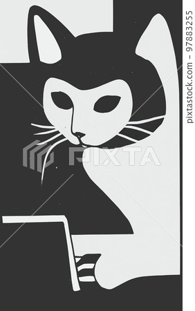 Illustration of cat with loptop 97883255