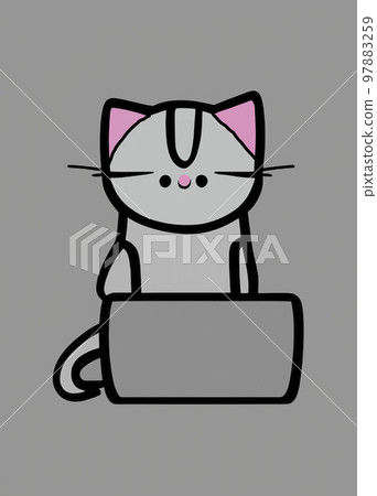 Illustration of cat with loptop Illustration of cat with loptop 97883259