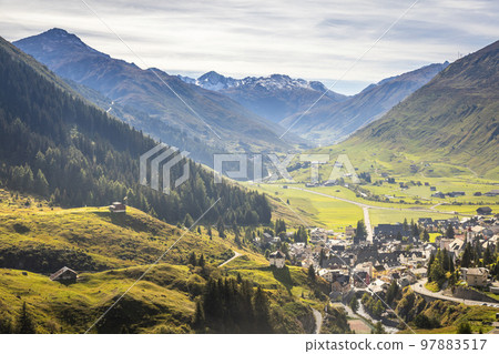 Idyllic landscape of Andermatt village, Swiss Alps, Switzerland 97883517
