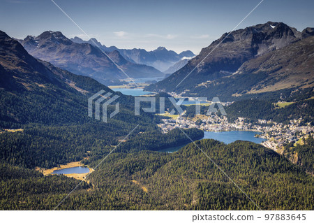 View Above St Moritz from Muottas Muragl of Upper Engadine, Graubunden, Switzerland 97883645