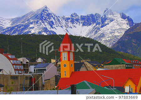 Beagle Channel in Tierra Del Fuego, Ushuaia cityscape, Argentina Beagle Channel in Tierra Del Fuego, Ushuaia cityscape, Argentina 97883669