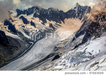 Mont Blanc massif idyllic alpine landscape countryside, Chamonix, French Alps 97883689