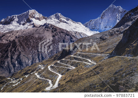 Portachuelo Road, mountain pass in Huascaran, Cordillera Blanca, Ancash, Peru Portachuelo Road, mountain pass in Huascaran, Cordillera Blanca, Ancash, Peru 97883721