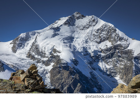Bernina and Palu mountain range with glaciers in the Alps, Engadine, Switzerland 97883989
