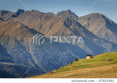 Dramatic landscape of swiss alps in upper Engadine, Graubunden, Switzerland 97883992