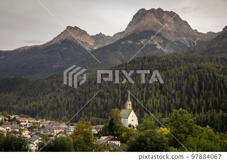 Idyllic landscape of Scuol village, Engadine, Swiss Alps, Switzerland Idyllic landscape of Scuol village, Engadine, Swiss Alps, Switzerland 97884067