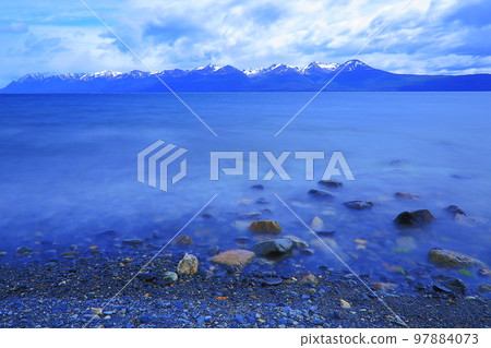 Melting frozen lake, Andes landscape in Tierra Del fuego, Ushuaia, Argentina 97884073