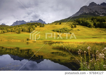Dramatic landscape of swiss alps in upper Engadine, Graubunden, Switzerland 97884127