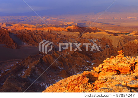 Valley of the Moon at Sunset, Atacama Desert dramatic landscape, Chile Valley of the Moon at Sunset, Atacama Desert dramatic landscape, Chile 97884247