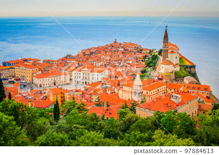 Above Medieval Piran old town, Slovenia riviera 97884613