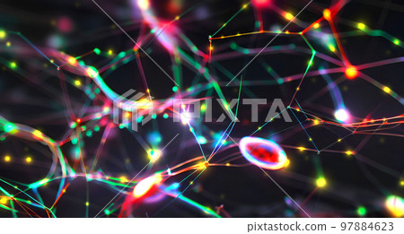 Pulsing signals between nerve cells inside a neuronal network - illustration 97884623
