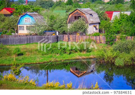 Vladimir old town in Golden Ring of Russia at sunset, idyllic landscape 97884631