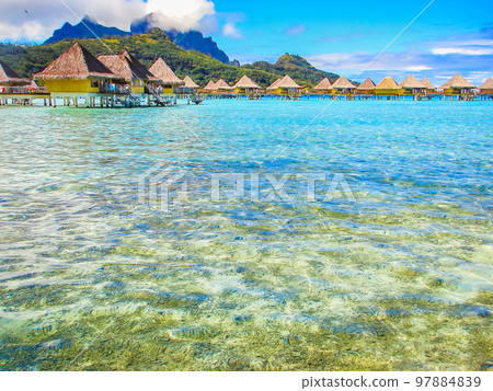 Bora Bora Tropical paradise, Idyllic turquoise beach in French Polynesia, Tahiti 97884839