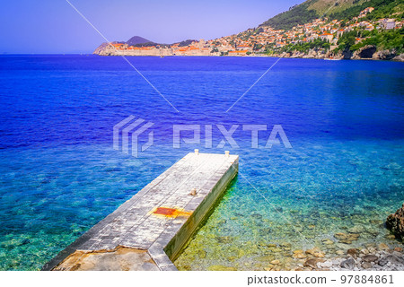 Elaphiti islands, turquoise adriatic beach in Dalmatia, Croatia Elaphiti islands, turquoise adriatic beach in Dalmatia, Croatia 97884861