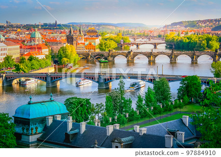 Prague medieval old town towers and domes, Czech Republic Prague medieval old town towers and domes, Czech Republic 97884910