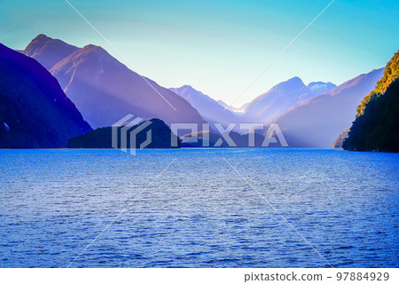 Dramatic Doubtful Sound landscape, South Island of New Zealand 97884929
