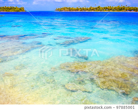 Bora Bora Tropical paradise, Idyllic turquoise beach in French Polynesia, Tahiti 97885001