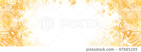 女孩卡通金色閃閃發光的星星玫瑰花瓣舞動鋼筆劃彩色寬幅插畫 97885285