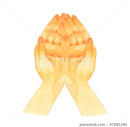 Scoop with both hands Hand drawn watercolor illustration material 97885290