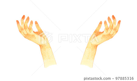 Spread both hands upward Hand-painted watercolor illustration material Spread both hands upward Hand-painted watercolor illustration material 97885316