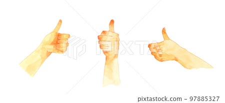 Thumbs up set A collection of handwritten watercolor illustrations of people's hands Thumbs up set A collection of handwritten watercolor illustrations of people's hands 97885327