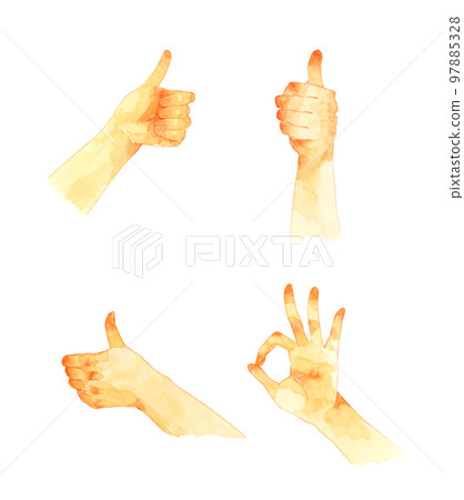 Thumbs up set Hand-painted watercolor illustration material collection of human hands Thumbs up set Hand-painted watercolor illustration material collection of human hands 97885328