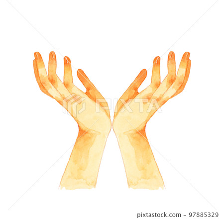 Hand-painted watercolor illustration material with palms facing upwards Hand-painted watercolor illustration material with palms facing upwards 97885329