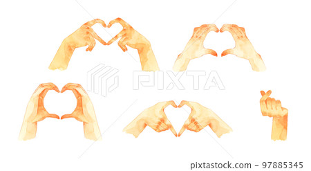 用你的手指做一顆心（心形）套裝手繪水彩插畫素材合集人的手 97885345