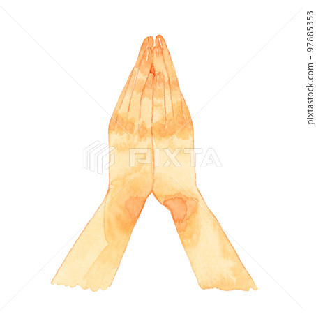 Praying pose with palms together Hand-painted watercolor illustration material collection 97885353