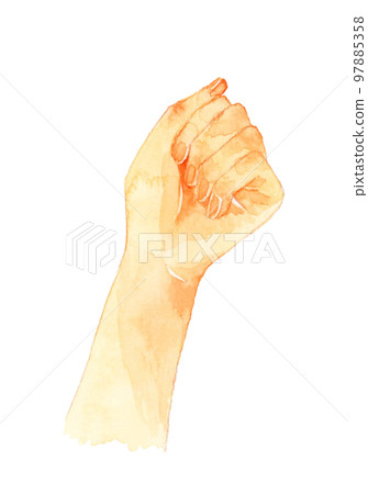 Grasp the palm of your hand naturally and look at your nails Hand-drawn watercolor illustration material Grasp the palm of your hand naturally and look at your nails Hand-drawn watercolor illustration material 97885358