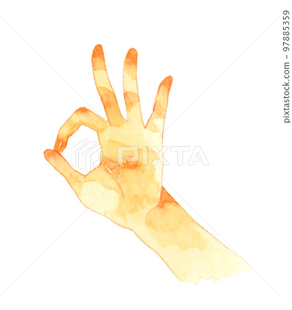 OK sign made with fingers Hand-painted watercolor illustration material of a person's hand 97885359