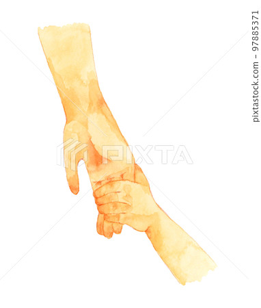 Holding hands (parent and child/adult and child) hand-painted watercolor illustration material 97885371