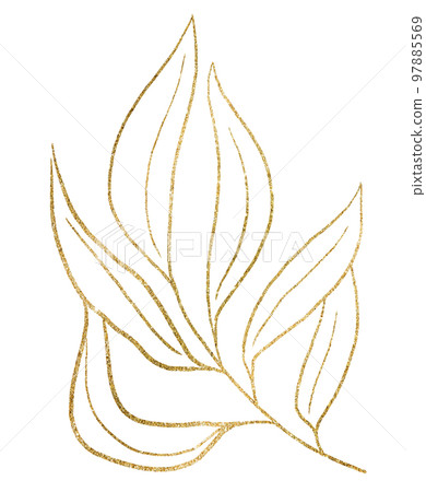Golden outlines botanical sparkling leaves illustration, wedding design single element Golden outlines botanical sparkling leaves illustration, wedding design single element 97885569