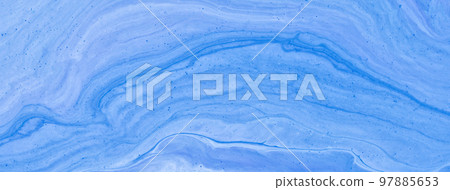 Abstract fluid art background light blue colors. Liquid marble. Acrylic painting on canvas with denim gradient. 97885653