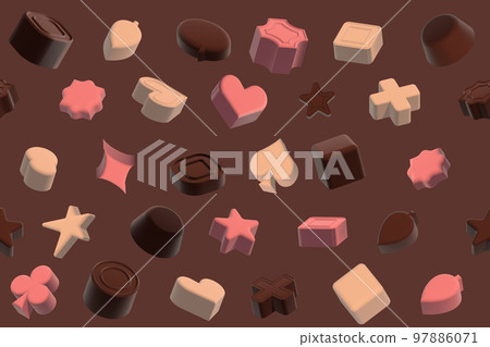 Background image of three colors of chocolate in various shapes Seamless background that can be repeated up, down, left, and right Background image of three colors of chocolate in various shapes Seamless background that can be repeated up, down, left, and right 97886071