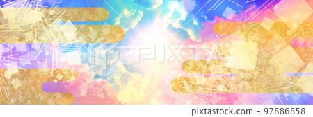 A wide-size fantasy landscape of the entrance to heaven with Japanese-style clouds and a divinely shining texture from the rainbow-colored clouds A wide-size fantasy landscape of the entrance to heaven with Japanese-style clouds and a divinely shining texture from the rainbow-colored clouds 97886858