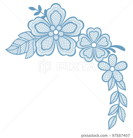 Lace decorative element with flowers and leaves. Embroidery handmade decoration. Lace decorative element with flowers and leaves. Embroidery handmade decoration. 97887407