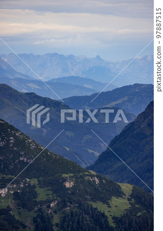 View from Grossglockner High Alpine Road in Austria over the mountains View from Grossglockner High Alpine Road in Austria over the mountains 97887515