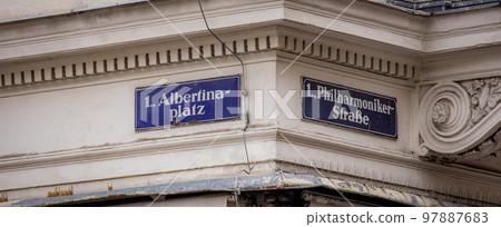 Street sign Albertina Square in the city of Vienna Street sign Albertina Square in the city of Vienna 97887683