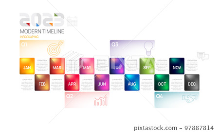 Infographic 2023 template for business. Modern Timeline diagram calendar and 4 quarter topics, Can be used for vector infographics, flow charts, presentations, websites. Infographic 2023 template for business. Modern Timeline diagram calendar and 4 quarter topics, Can be used for vector infographics, flow charts, presentations, websites. 97887814
